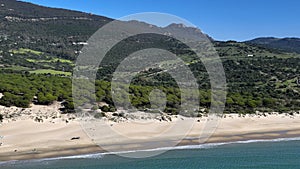 Panoramic view of Bolonia beach in the municipality of Tarifa, Andalusia