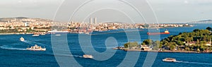 Panoramic view of the Bosphorus in Istanbul from above, Turkey