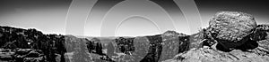 Panoramic view of a boulder at the trailhead parking lot to Bumpass Hell in Lassen Volcanic National Park