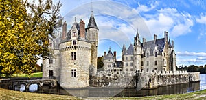 Panoramic view at Bretesche medieval castle. Missillac commune in Loire-Atlantique region of France