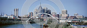 Panoramic view of bridge over Cumberland River and Nashville Skyline, TN