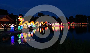 Panoramic view of dragon and other displays at Chinese lantern festival