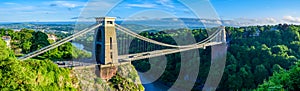 Panoramic view of Bristol suspension bridge at sunset