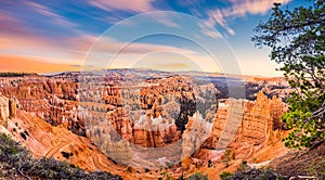 Panoramic view of Bryce Canyon National Park at sunset - Utah, USA. Concept World Famous Place