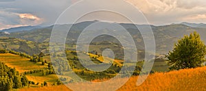 Panoramic view of the Bucegi Mountains from Holbav, Romania