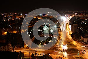 Panoramic view of Bucharest (Romania) at night