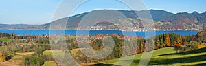 Panoramic view from Bucher Hang hillside to tourist area tegernsee, bavaria