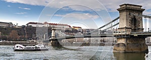 Panoramic view of Budapest the Chain bridge