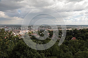Panoramic view of Budapest, from height of bird`s flight, from the Watchtower, before a rain.