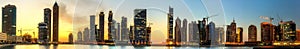 Panoramic view of Business bay and downtown area of Dubai at sunrise, UAE