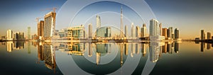 Panoramic view of Business bay and downtown area of Dubai, UAE