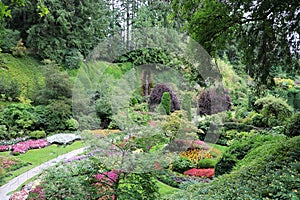 Panoramic view of the Butchart Garden in Brentwood Bay on Vancouver Island