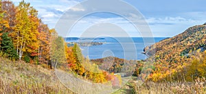 Panoramic view of Cabot Trail in the fall photo