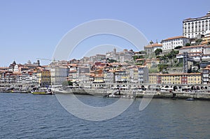 Panoramic view of Cais da Ribeira Quay of Porto in Portugal