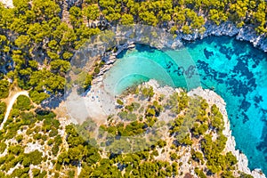 Panoramic view of Calanques National Park near Cassis fishing village, Provence, South France