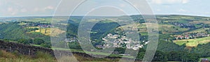 panoramic view of the calder valley showing hebden bridge, heptonstall and old town surrounded by west yorkshire countryside