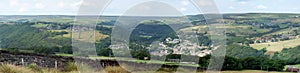 Panoramic view of the calder valley showing the town or hebden bridge, mytholmroyd village and surrounding yorkshire dales