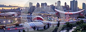 Panoramic view of the the Calgary Stampede at sunset