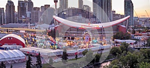 Panoramic view of the the Calgary Stampede at sunset