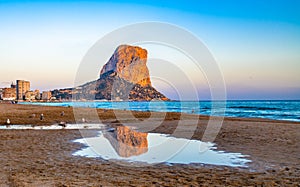 Panoramic view of Calpe beach and Penon de Ifach rock, Valencia, Spain