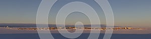 Panoramic view of Cambridge Bay, Nunavut, a far northern arctic community, during an early morning sunrise