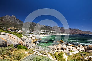 Panoramic view of Camps Bay, an affluent suburb of Cape Town, Western Cape, South Africa
