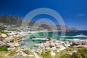 Panoramic view of Camps Bay, an affluent suburb of Cape Town, Western Cape, South Africa photo