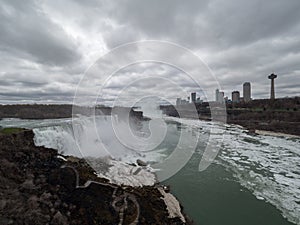 Panoramic view of the canadian and american Niagara Falls