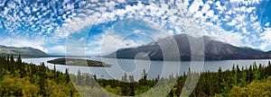 Panoramic View Canadian Nature, Mountains, and Lake