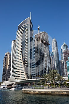 Panoramic view of the canal from the bridge in the Dubai Marina