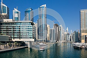 Panoramic view of the canal from the bridge in the Dubai Marina
