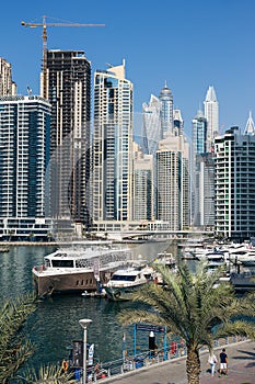 Panoramic view of the canal from the bridge in the Dubai Marina