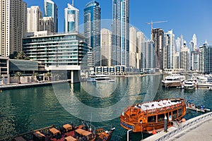 Panoramic view of the canal from the bridge in the Dubai Marina