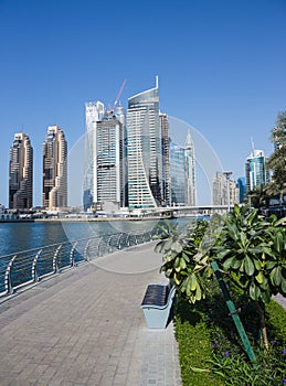 Panoramic view of the canal from the bridge in the Dubai Marina