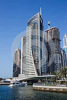 Panoramic view of the canal from the bridge in the Dubai Marina