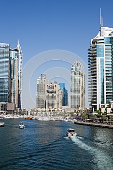 Panoramic view of the canal from the bridge in the Dubai Marina