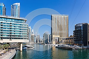 Panoramic view of the canal from the bridge in the Dubai Marina