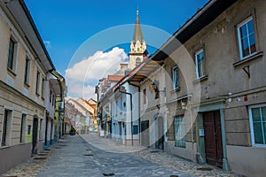 Panoramic view of Cankarjeva street of medieval town of Kranj, Slovenia
