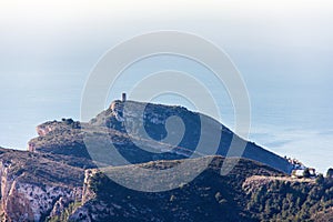 Panoramic view of Cap d `Or Tower in Moraira, Spain.