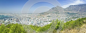 Panoramic view of Cape Town and Table Bay, view of harbor from Table Mountain, South Africa photo