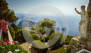 Panoramic view of Capri Island from Mount Solaro, Italy