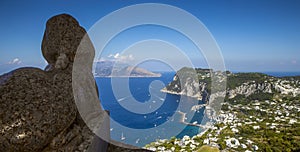 Panoramic view of Capri island from Villa San Michele in Anacapri, Italy photo