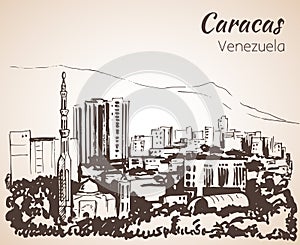 Panoramic view of Caracas, Venezuela. Sketch.