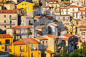 Panoramic view of Castelmezzano, tipical italian little village on appenini mountains, province of Potenza