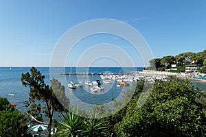 Panoramic view of Castiglioncello pretty seaside village along the coast of the Etruscans in Tuscany , Italy