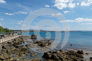 Panoramic view from Castiglioncello pretty seaside village along the coast of the Etruscans . Tuscany , Italy