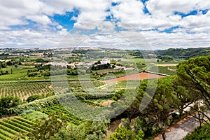 Panoramic view from the castle of the cultivated fields of Ã“bidos