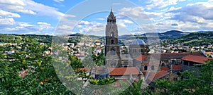 Panoramic view of the cathedral of Notre Dame de Puy-en-Velay, France