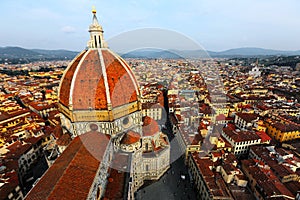 Panoramic View of the Cathedral Santa Maria del Fiore in Florence, Italy