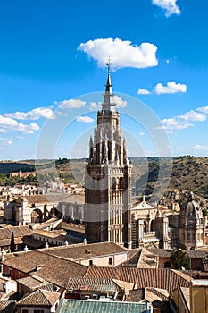 Panoramic view on Cathedral in Toledo, Spain